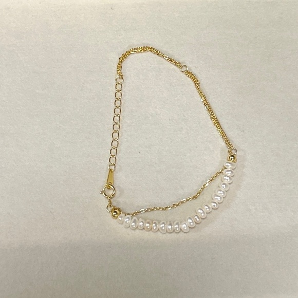 18k Gold Plated 925 Sterling Silver Double Chain Freshwater Pearl Bracelet - Picture 4 of 4